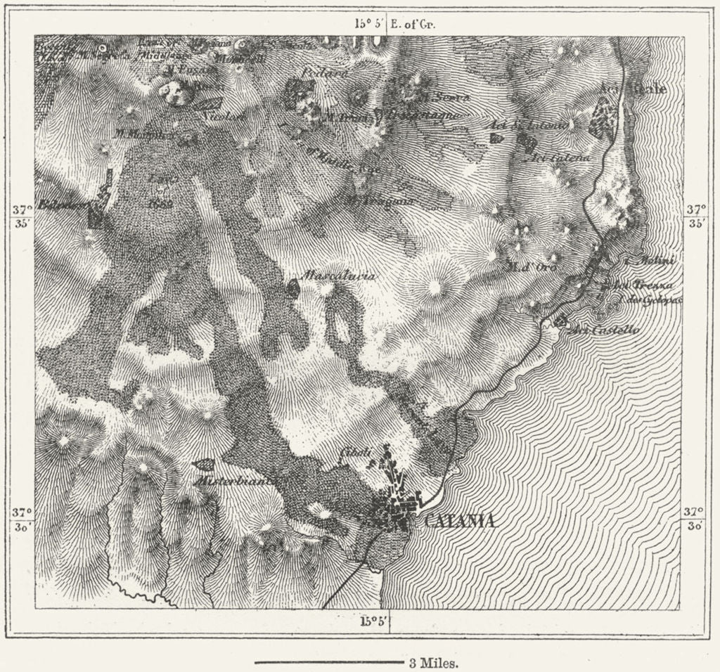 ITALY. Lava stream of Catania, sketch map c1885 old antique plan chart